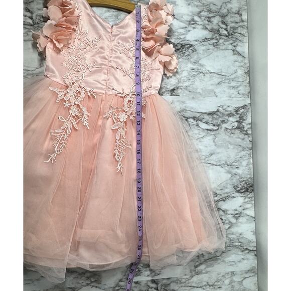 Trish Scully Size 7 Bianca Gown Satin Dress Tulle Lace 3D Floral Peachy Pink - Picture 5 of 11